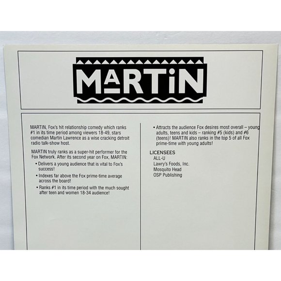 Martin Lawrence TV Show Warner Brothers Consumer Products Advertising Sheet 1994 - Picture 5 of 6
